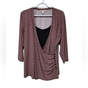 JM Collection Red and Black Patterned Top - 2X - GUC